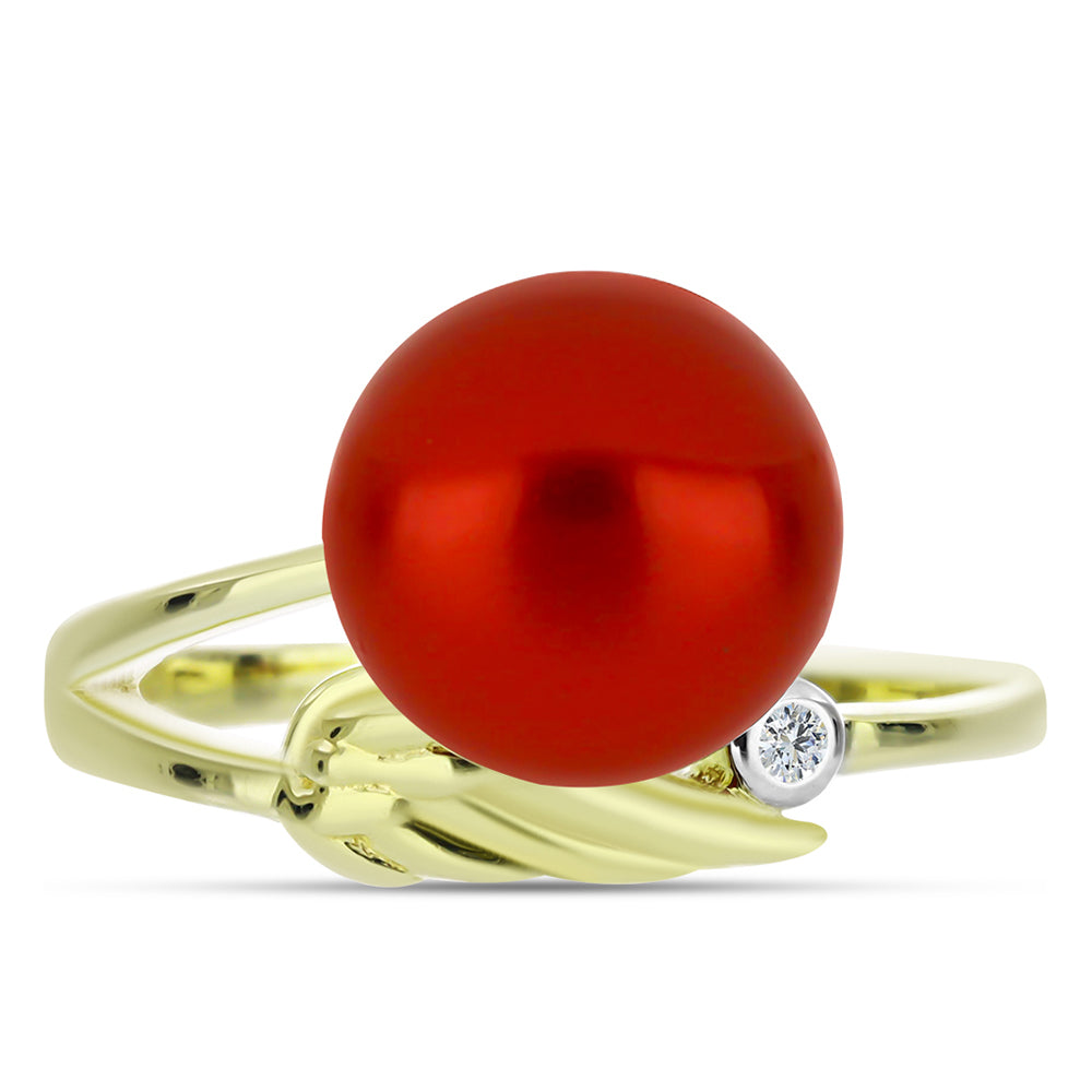 Pozlacené Stříbro 925/1000 - Prsten s Červená sladkovodní Perlou a Bílým Topazem - Karátové číslo: 4.27. přibližná hmotnost: 3.13 gramů 1 