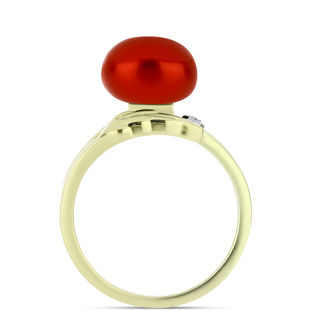 Pozlacené Stříbro 925/1000 - Prsten s Červená sladkovodní Perlou a Bílým Topazem - Karátové číslo: 4.27. přibližná hmotnost: 3.13 gramů 2 