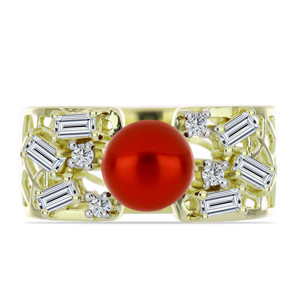 Pozlacené Stříbro 925/1000 - Prsten s Červená sladkovodní Perlou a Bílým Topazem - Karátové číslo: 3.11. přibližná hmotnost: 5.01 gramů 1 