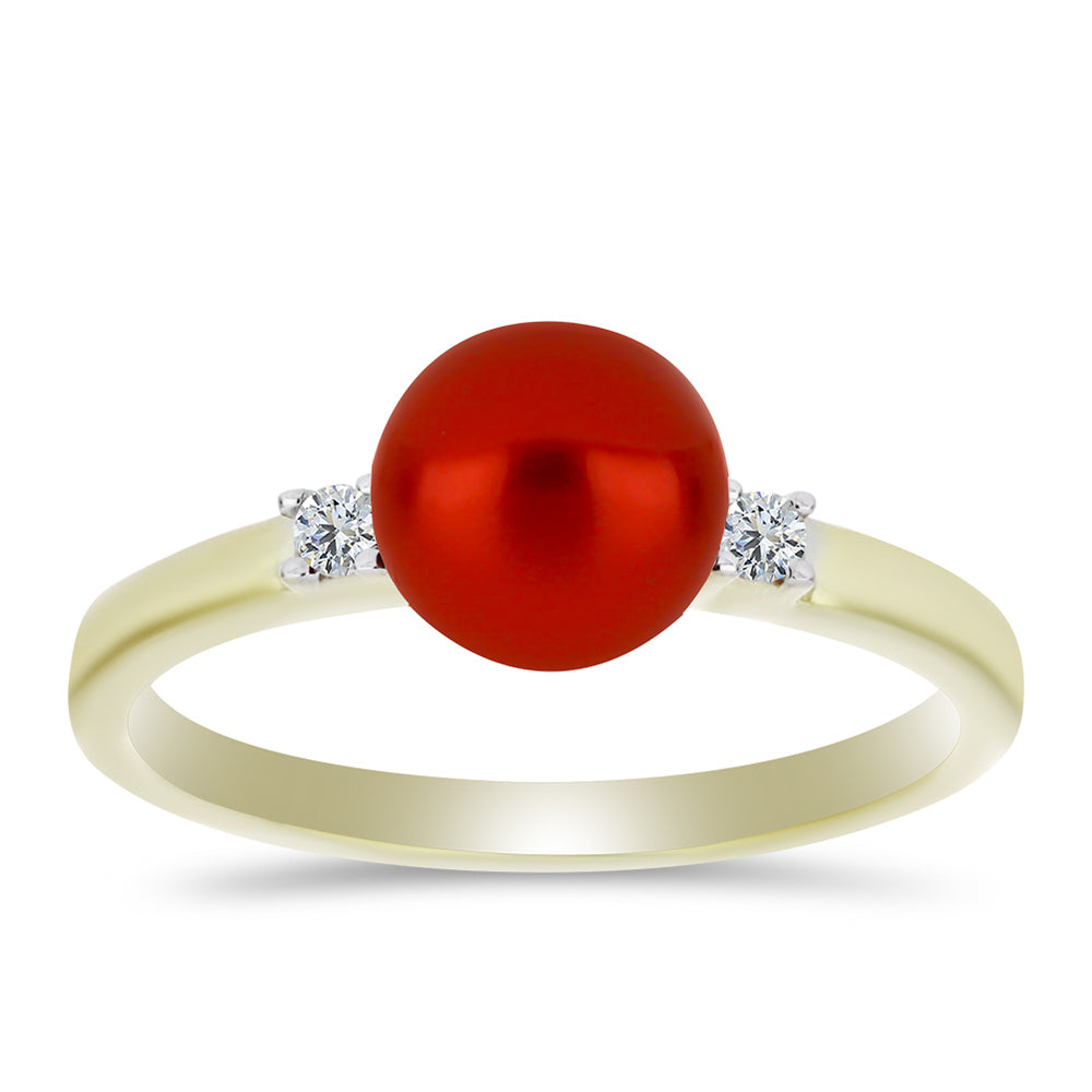 Pozlacené Stříbro 925/1000 - Prsten s Červená sladkovodní Perlou a Bílým Topazem - Karátové číslo: 2.35. přibližná hmotnost: 2.51 gramů 3 