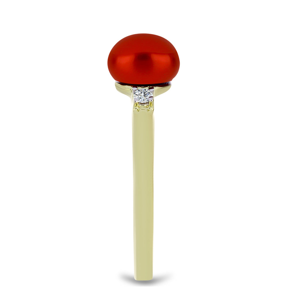Pozlacené Stříbro 925/1000 - Prsten s Červená sladkovodní Perlou a Bílým Topazem - Karátové číslo: 2.35. přibližná hmotnost: 2.51 gramů 4 