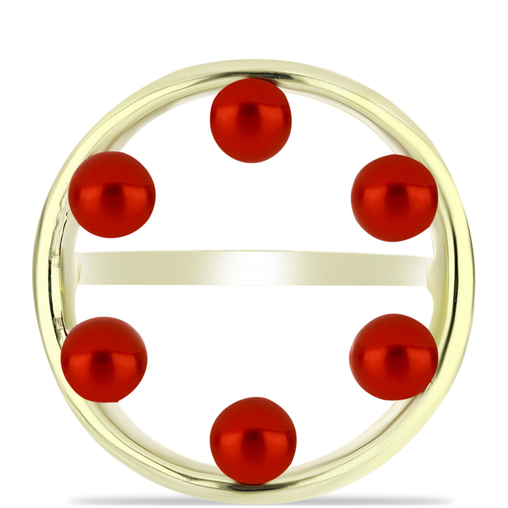 Pozlacené Stříbro 925/1000 - Prsten s Červená sladkovodní Perlou - Karátové číslo: 2.5. přibližná hmotnost: 3.46 gramů