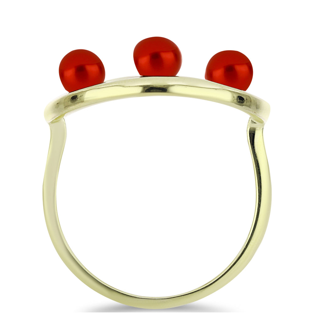 Pozlacené Stříbro 925/1000 - Prsten s Červená sladkovodní Perlou - Karátové číslo: 2.5. přibližná hmotnost: 3.46 gramů