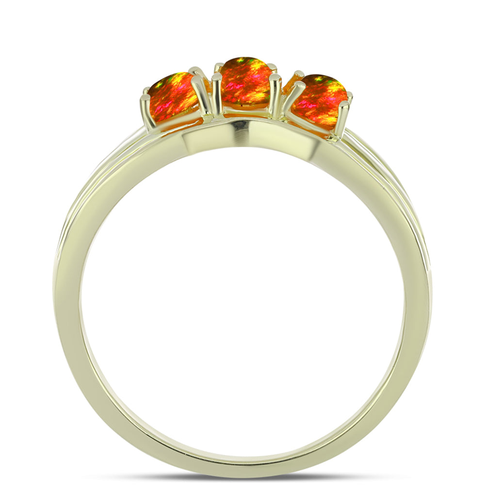 Pozlacené Stříbro 925/1000 - Prsten s Americkým Ohnivým Opálem - Karátové číslo: 0.6. přibližná hmotnost: 2.75 gramů