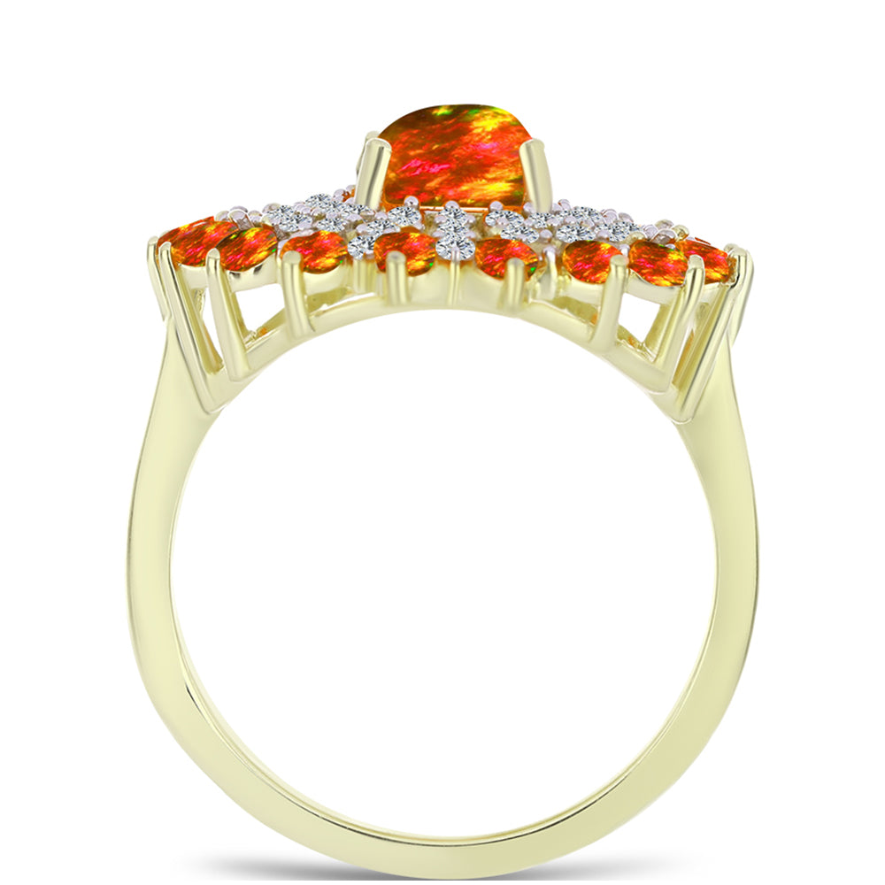 Pozlacené Stříbro 925/1000 - Prsten s Americkým Ohnivým Opálem a Bílým Topazem - Karátové číslo: 1.81. přibližná hmotnost: 4.5 gramů 2 