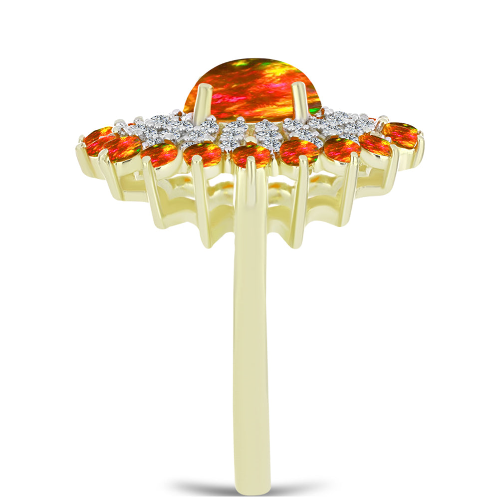 Pozlacené Stříbro 925/1000 - Prsten s Americkým Ohnivým Opálem a Bílým Topazem - Karátové číslo: 1.81. přibližná hmotnost: 4.5 gramů 4 