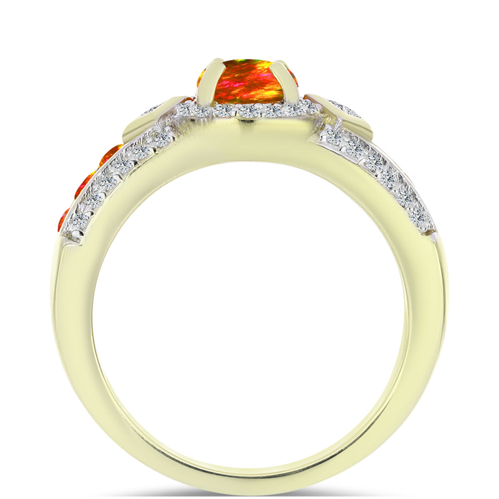 Pozlacené Stříbro 925/1000 - Prsten s Americkým Ohnivým Opálem a Bílým Topazem - Karátové číslo: 1.46. přibližná hmotnost: 5.32 gramů 2 