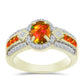 Pozlacené Stříbro 925/1000 - Prsten s Americkým Ohnivým Opálem a Bílým Topazem - Karátové číslo: 1.46. přibližná hmotnost: 5.32 gramů