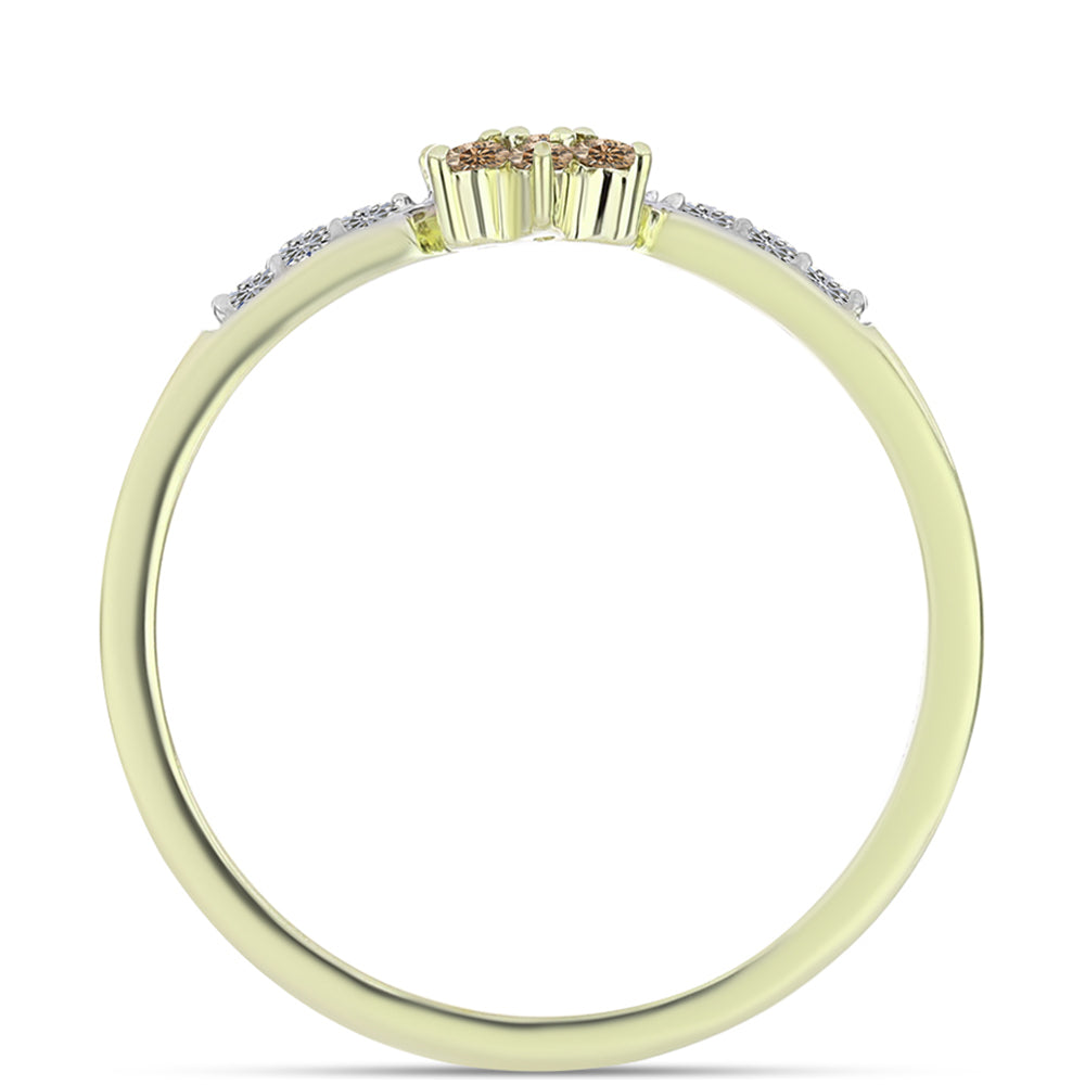 Pozlacené Stříbro 925/1000 - Prsten s Champagne Diamantem a Bílým Diamantem - Karátové číslo: 0.19. přibližná hmotnost: 1.83 gramů