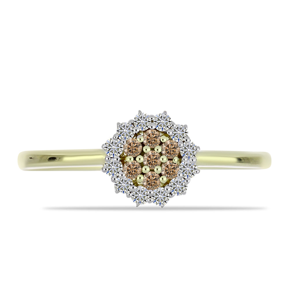 Pozlacený Stříbrný Prsten s Champagne Diamantem a Bílým Diamantem 1 