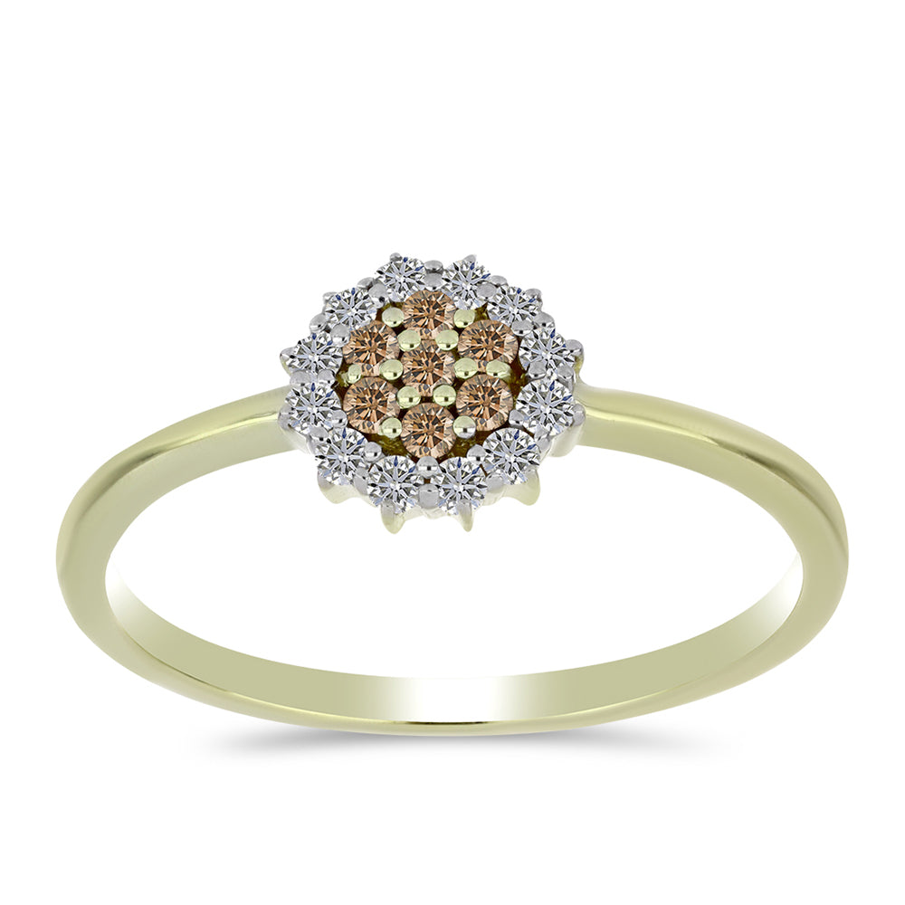 Pozlacený Stříbrný Prsten s Champagne Diamantem a Bílým Diamantem 3 