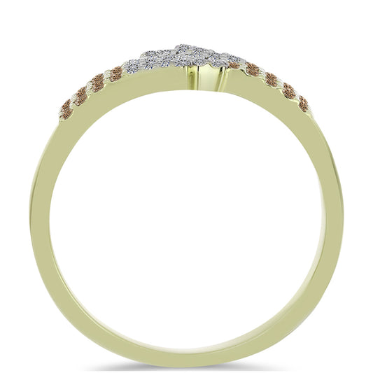 Pozlacené Stříbro 925/1000 - Prsten s Champagne Diamantem a Bílým Diamantem - Karátové číslo: 0.45. přibližná hmotnost: 3.05 gramů