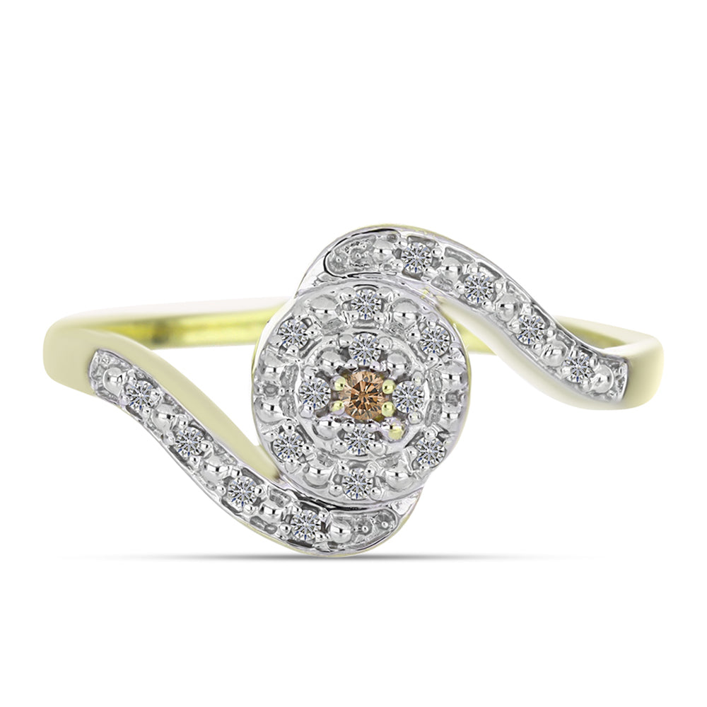 Pozlacené Stříbro 925/1000 - Prsten s Champagne Diamantem a Bílým Diamantem - Karátové číslo: 0.11. přibližná hmotnost: 2.36 gramů 1 