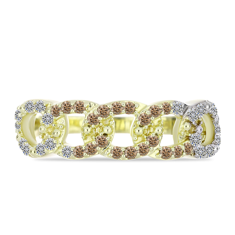 Pozlacené Stříbro 925/1000 - Prsten s Champagne Diamantem a Bílým Diamantem - Karátové číslo: 0.36. přibližná hmotnost: 3.01 gramů 1 