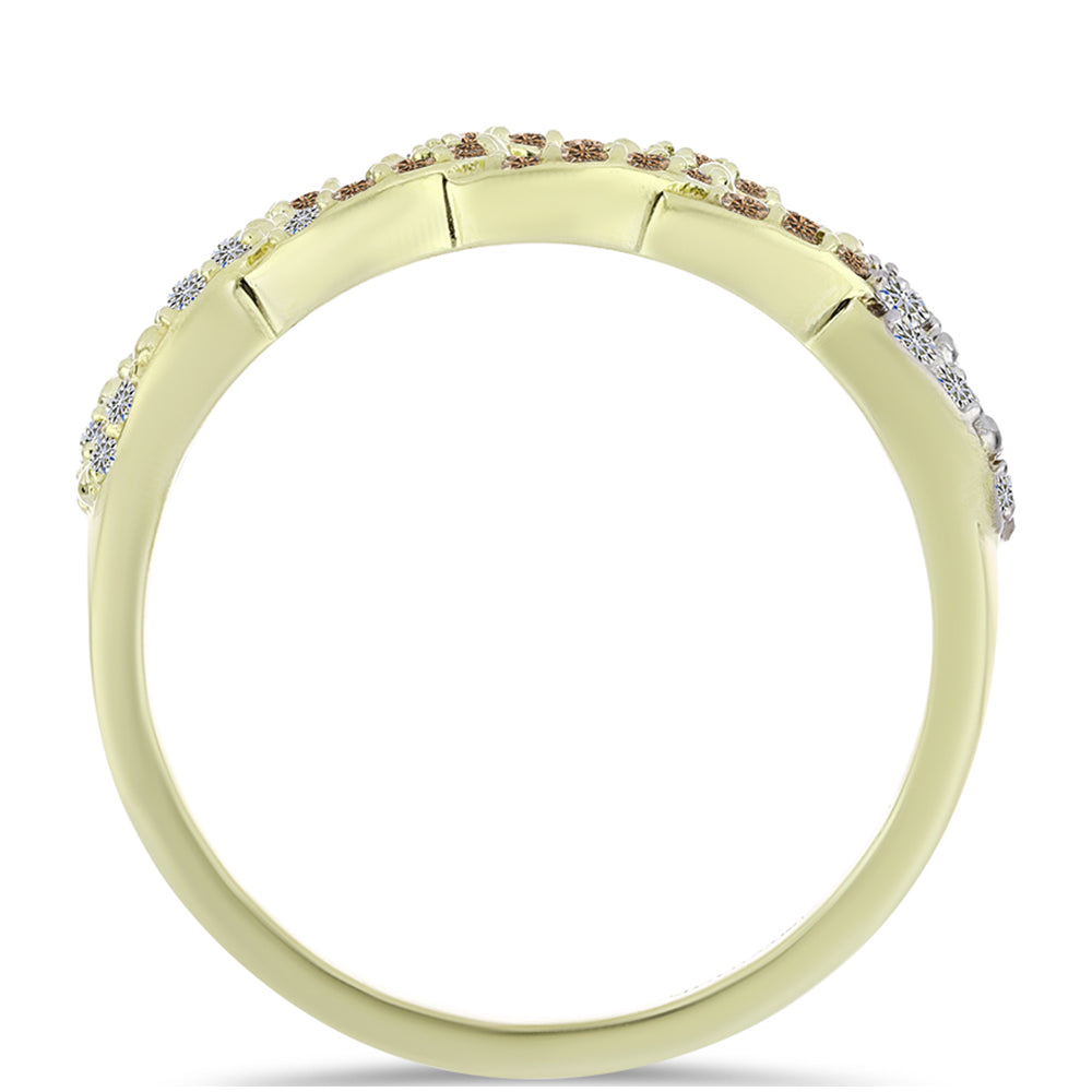 Pozlacené Stříbro 925/1000 - Prsten s Champagne Diamantem a Bílým Diamantem - Karátové číslo: 0.36. přibližná hmotnost: 3.01 gramů 2 