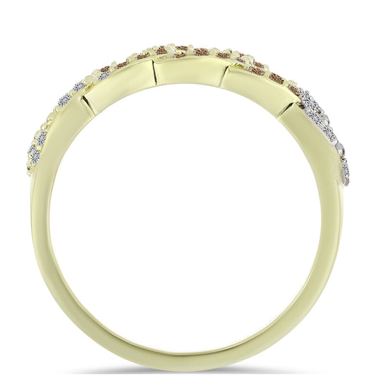 Pozlacené Stříbro 925/1000 - Prsten s Champagne Diamantem a Bílým Diamantem - Karátové číslo: 0.36. přibližná hmotnost: 3.01 gramů