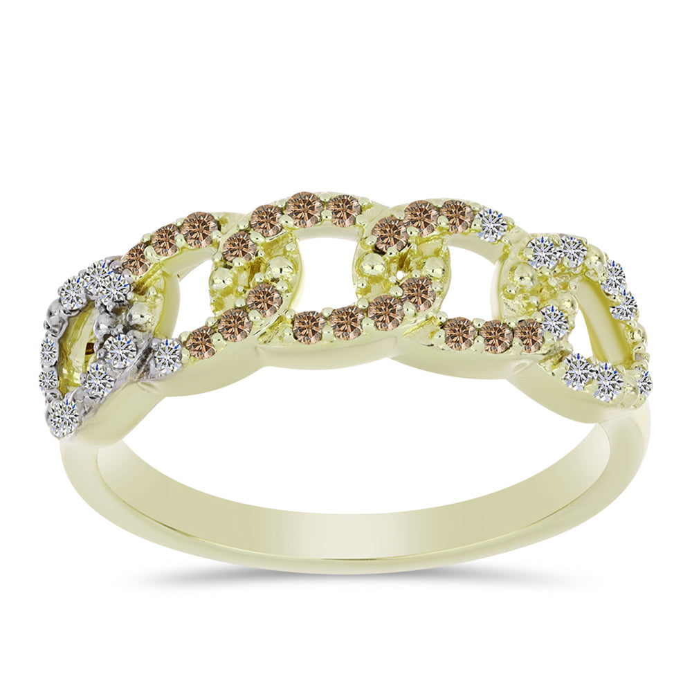 Pozlacené Stříbro 925/1000 - Prsten s Champagne Diamantem a Bílým Diamantem - Karátové číslo: 0.36. přibližná hmotnost: 3.01 gramů 3 