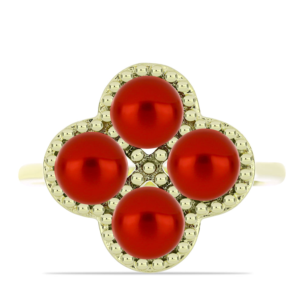 Pozlacené Stříbro 925/1000 - Prsten s Červená sladkovodní Perlou - Karátové číslo: 4.46. přibližná hmotnost: 4.43 gramů 1 