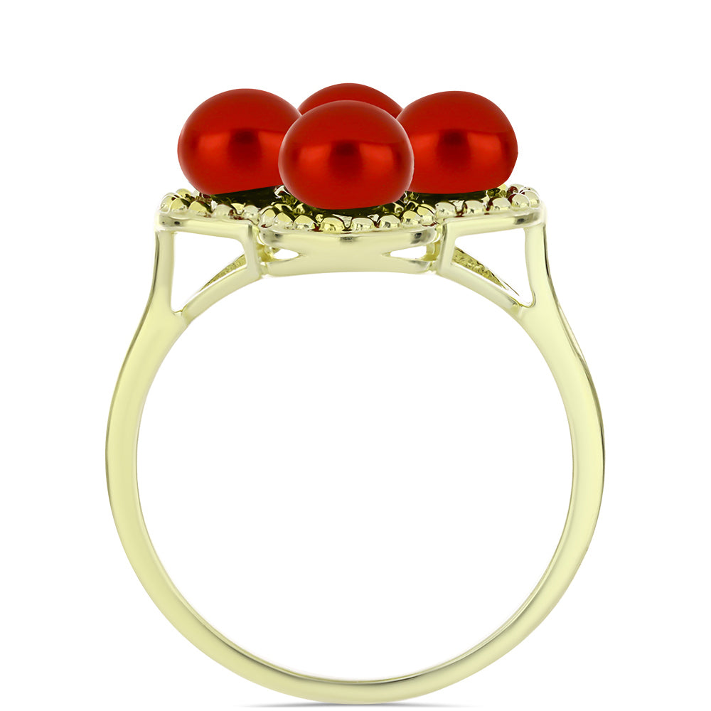 Pozlacené Stříbro 925/1000 - Prsten s Červená sladkovodní Perlou - Karátové číslo: 4.46. přibližná hmotnost: 4.43 gramů 2 