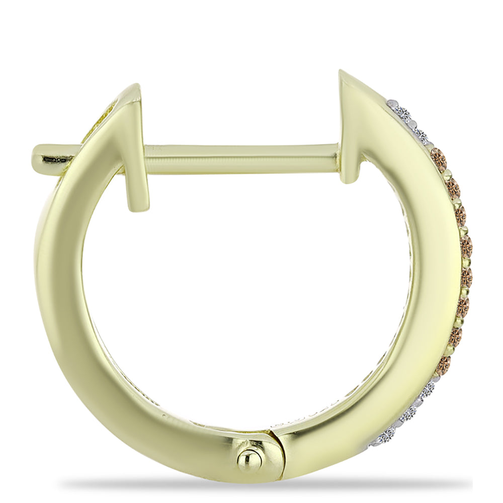 Pozlacené Stříbro 925/1000 - Náušnice s Champagne Diamantem a Bílým Diamantem - Karátové číslo: 0.21. přibližná hmotnost: 3.26 gramů