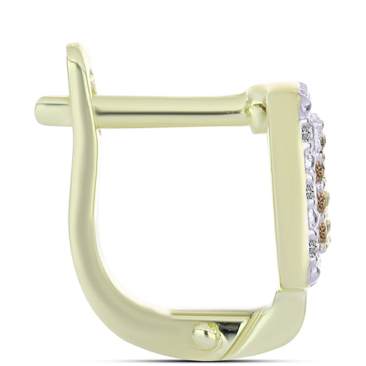 Pozlacené Stříbro 925/1000 - Náušnice s Champagne Diamantem a Bílým Diamantem - Karátové číslo: 0.29. přibližná hmotnost: 3.06 gramů