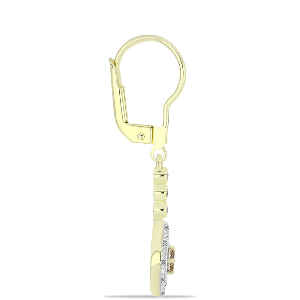 Pozlacené Stříbro 925/1000 - Náušnice s Champagne Diamantem a Bílým Diamantem - Karátové číslo: 0.22. přibližná hmotnost: 2.37 gramů 2 