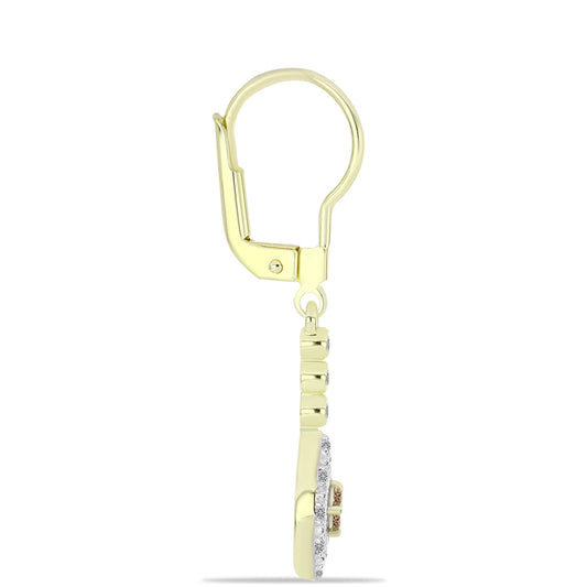 Pozlacené Stříbro 925/1000 - Náušnice s Champagne Diamantem a Bílým Diamantem - Karátové číslo: 0.22. přibližná hmotnost: 2.37 gramů