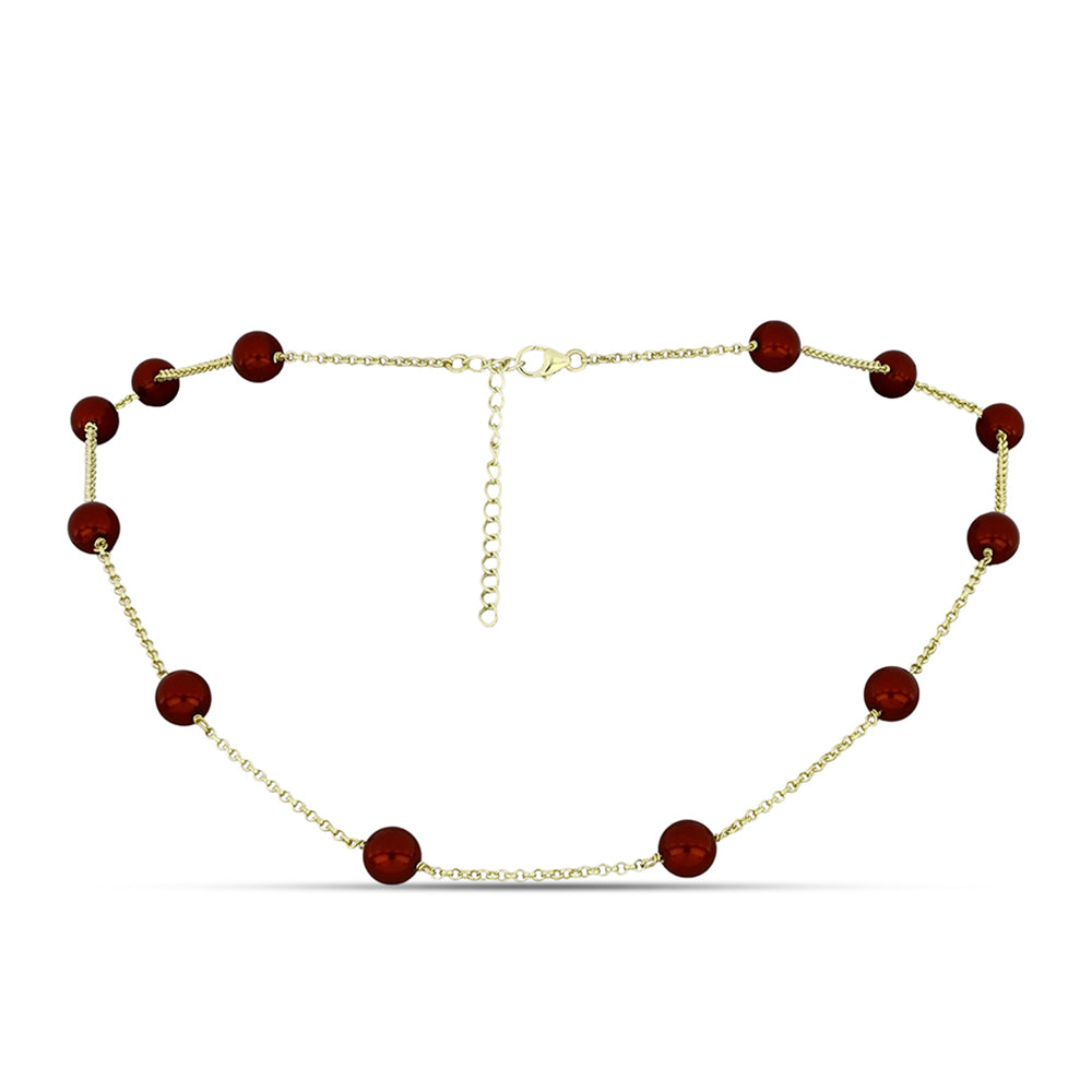 Pozlacené Stříbro 925/1000 - Náhrdelník s Červená sladkovodní Perlou - Karátové číslo: 30.8. přibližná hmotnost: 9.37 gramů 1 