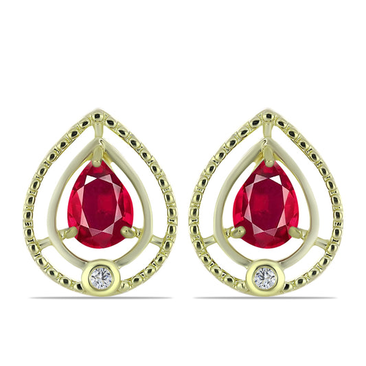 Pozlacené Stříbro 925/1000 - Náušnice s Madagaskarským Rubínem a Bílým Topazem - Karátové číslo: 1.95. přibližná hmotnost: 2.79 gramů