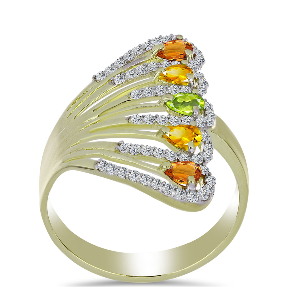 Pozlacené stříbro 925/1000 Prsten s Roseberským Duhovým Safírem a Bílým Topazem - Karátové číslo: 1.55. přibližná hmotnost: 4.94 gramů