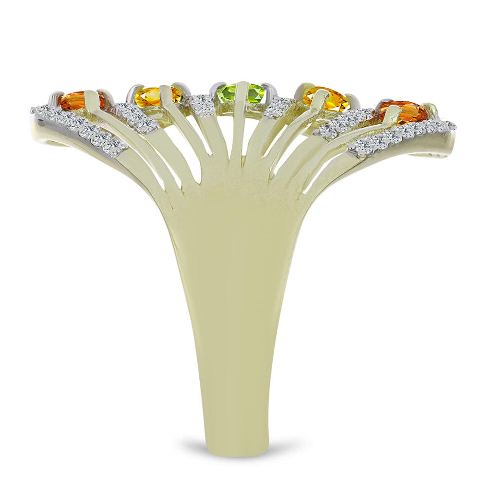 Pozlacené stříbro 925/1000 Prsten s Roseberským Duhovým Safírem a Bílým Topazem - Karátové číslo: 1.55. přibližná hmotnost: 4.94 gramů 4 