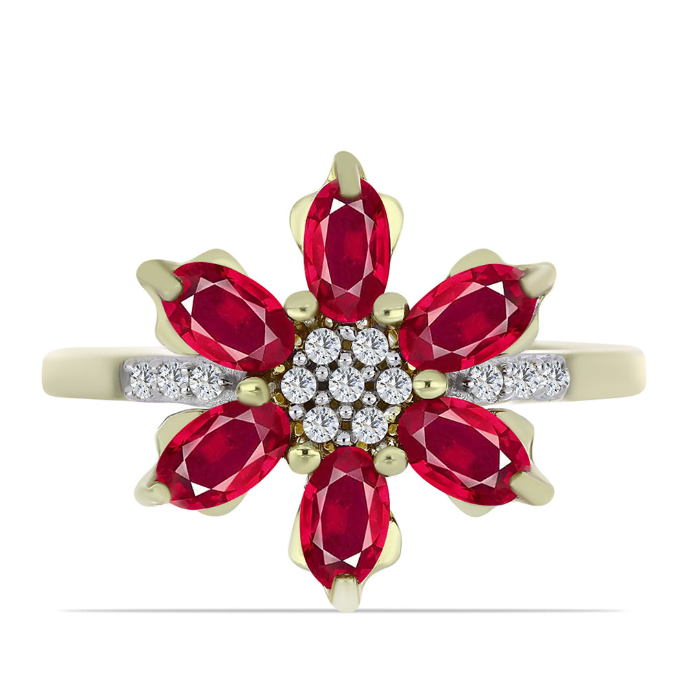 Pozlacené Stříbro 925/1000 - Prsten s Madagaskarským Rubínem a Bílým Topazem - Karátové číslo: 2.18. přibližná hmotnost: 3.03 gramů 1 