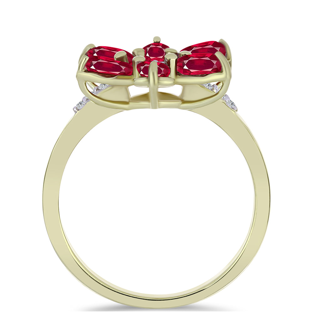 Pozlacené Stříbro 925/1000 - Prsten s Madagaskarským Rubínem a Bílým Topazem - Karátové číslo: 2.18. přibližná hmotnost: 3.03 gramů 2 