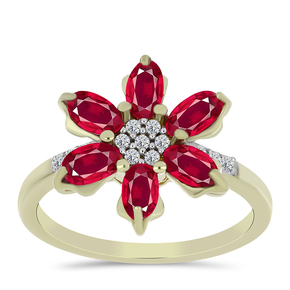 Pozlacené Stříbro 925/1000 - Prsten s Madagaskarským Rubínem a Bílým Topazem - Karátové číslo: 2.18. přibližná hmotnost: 3.03 gramů