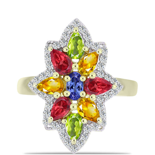 Pozlacený Stříbrný Prsten s Roseberským Duhovým Safírem a Bílým Topazem