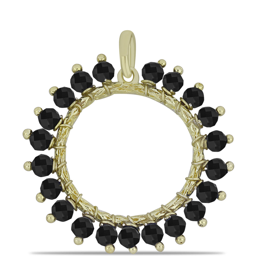 Pozlacené Stříbro 925/1000 - Přívěsek s Černým Suwarským Onyxem - Karátové číslo: 7.1. přibližná hmotnost: 3.06 gramů