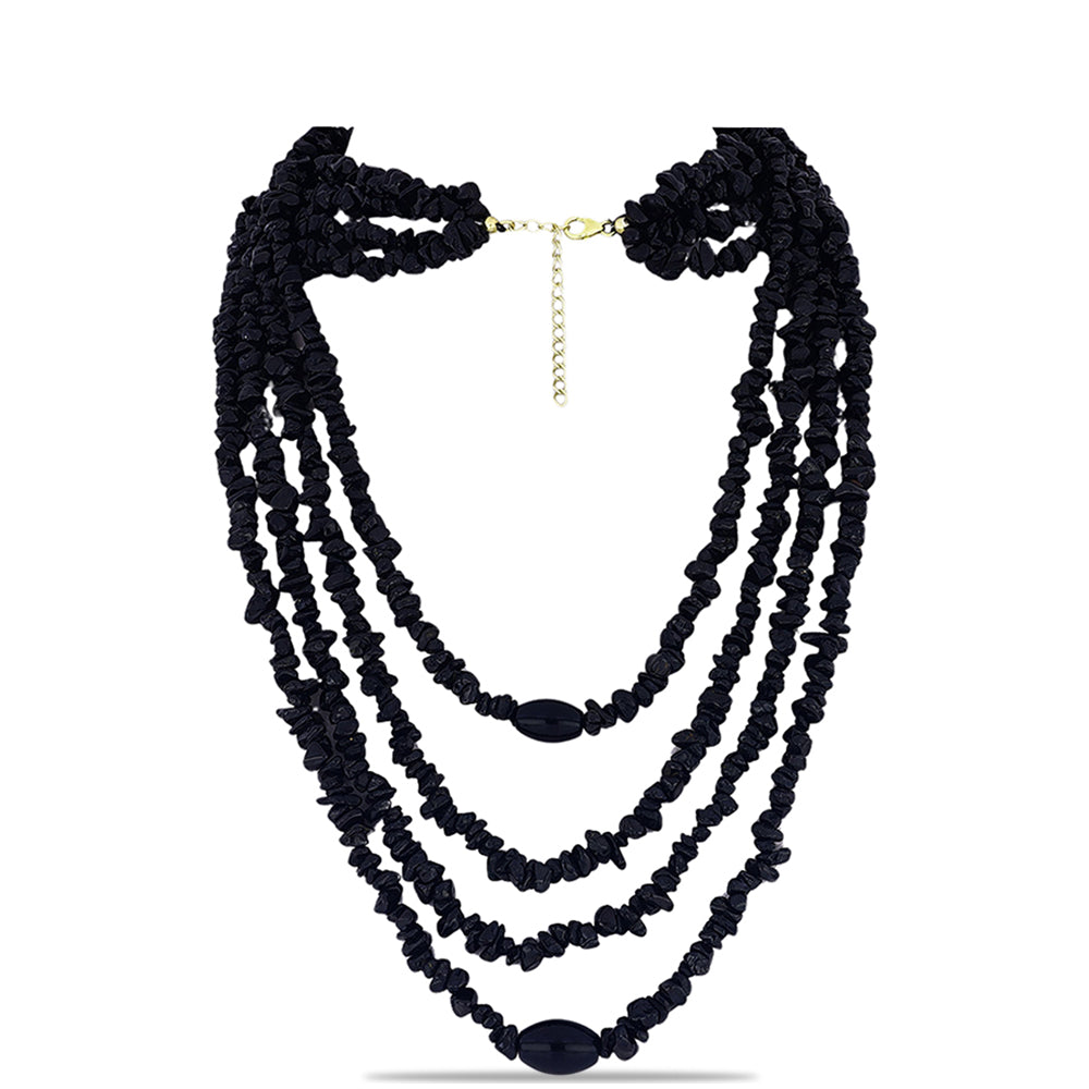 Pozlacené Stříbro 925/1000 - Náhrdelník s Černým Suwarským Onyxem - Karátové číslo: 588.17. přibližná hmotnost: 118.64 gramů