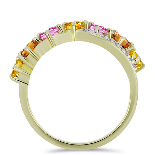 Pozlacený Stříbrný Prsten s Roseberským Duhovým Safírem a Bílým Topazem