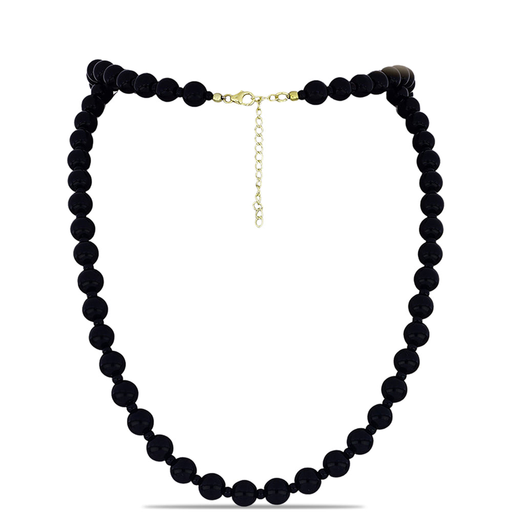 Pozlacené Stříbro 925/1000 - Náhrdelník s Černým Suwarským Onyxem - Karátové číslo: 162.15. přibližná hmotnost: 33.42 gramů