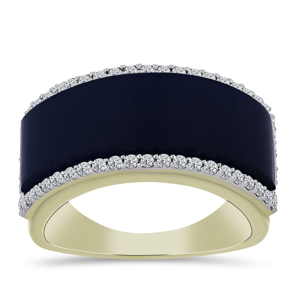 Pozlacené stříbro 925/1000 Prsten s Černým Suwarským Onyxem a Bílým Topazem - Karátové číslo: 6.31. přibližná hmotnost: 8.04 gramů 1 