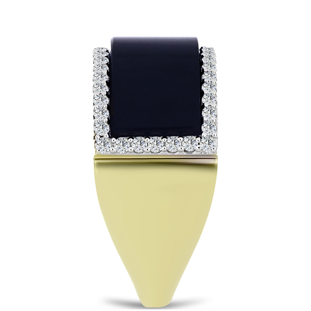 Pozlacené stříbro 925/1000 Prsten s Černým Suwarským Onyxem a Bílým Topazem - Karátové číslo: 6.31. přibližná hmotnost: 8.04 gramů 4 