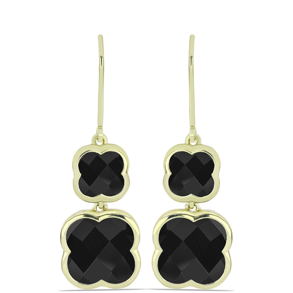 Pozlacené Stříbro 925/1000 - Náušnice s Černým Suwarským Onyxem - Karátové číslo: 6.66. přibližná hmotnost: 6.38 gramů 1 