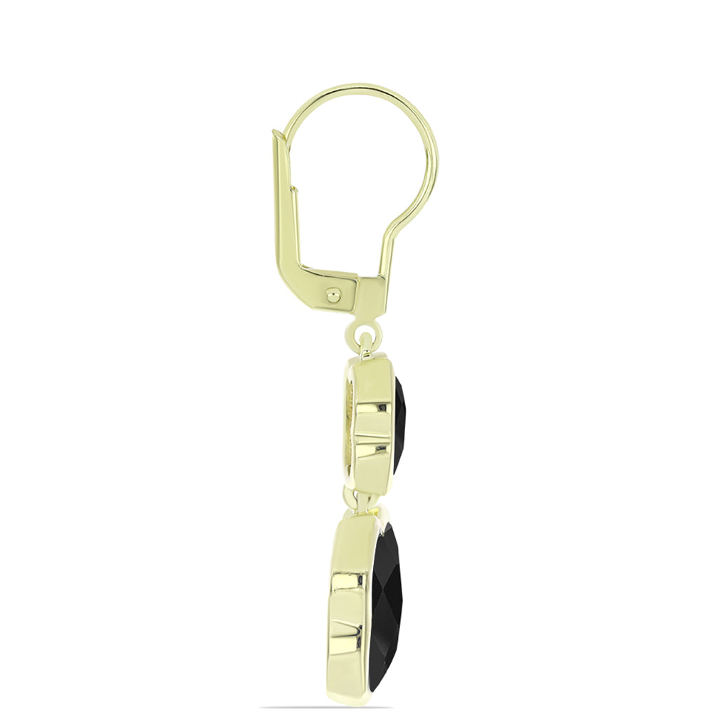 Pozlacené Stříbro 925/1000 - Náušnice s Černým Suwarským Onyxem - Karátové číslo: 6.66. přibližná hmotnost: 6.38 gramů 2 