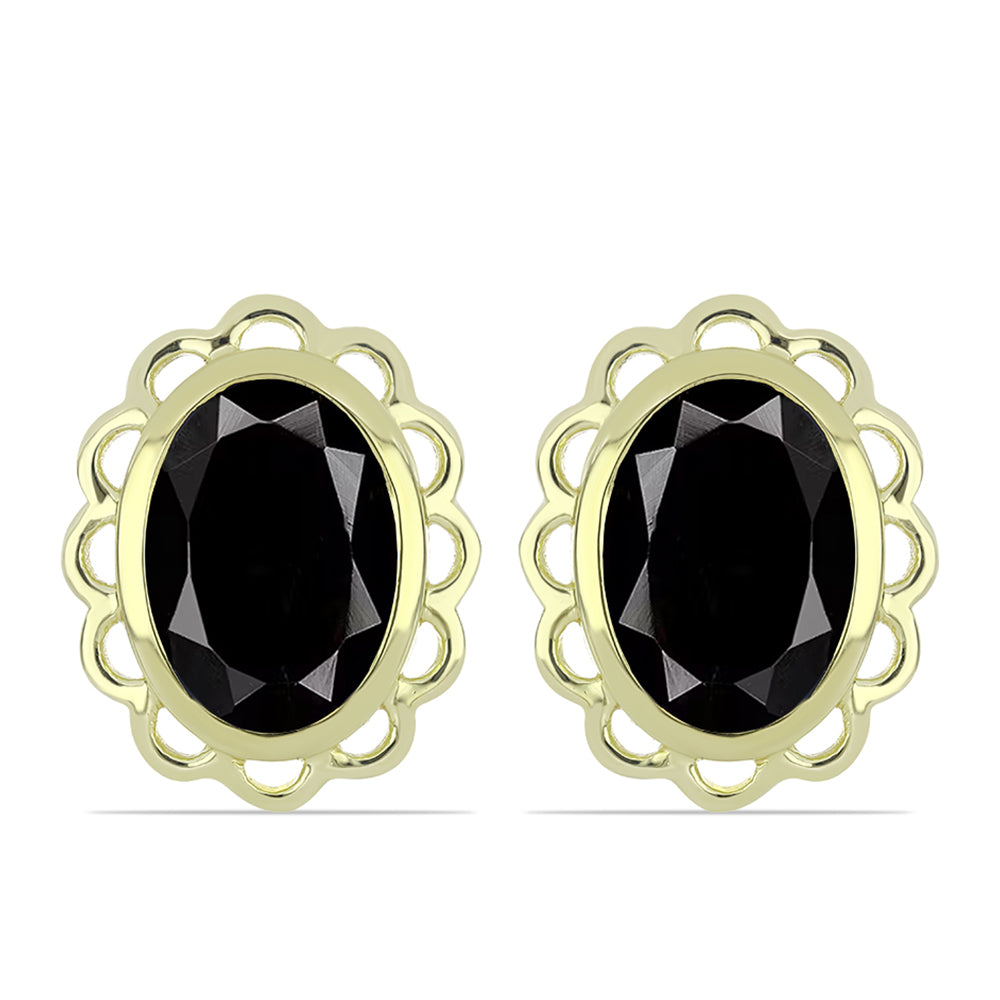 Pozlacené Stříbro 925/1000 - Náušnice s Černým Suwarským Onyxem - Karátové číslo: 13.81. přibližná hmotnost: 7.89 gramů
