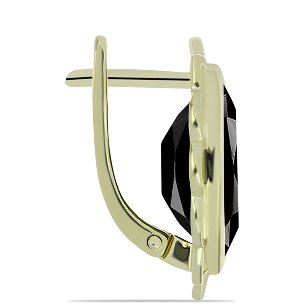 Pozlacené Stříbro 925/1000 - Náušnice s Černým Suwarským Onyxem - Karátové číslo: 13.81. přibližná hmotnost: 7.89 gramů