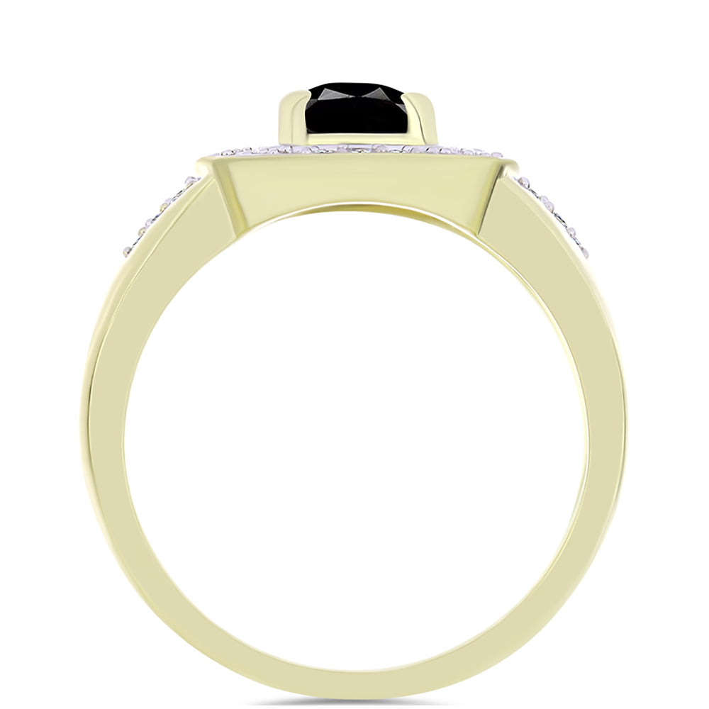 Pozlacený Stříbrný Prsten s Černým Suwarským Onyxem a Bílým Topazem 2 