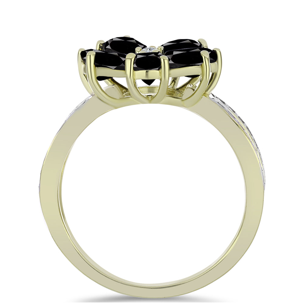 Pozlacený 925 / 1000 Sterlingové Stříbro Prsten s Černým Suwarským Onyxem a Bílým Topazem