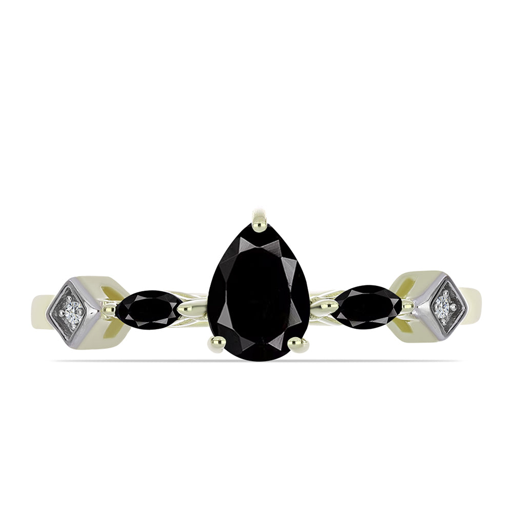 Pozlacené Stříbro 925/1000 - Prsten s Černým Suwarským Onyxem a Bílým Topazem - Karátové číslo: 1.16. přibližná hmotnost: 2.38 gramů