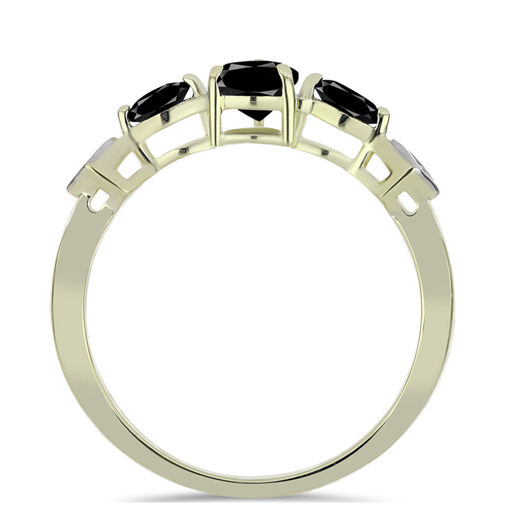 Pozlacené Stříbro 925/1000 - Prsten s Černým Suwarským Onyxem a Bílým Topazem - Karátové číslo: 1.16. přibližná hmotnost: 2.38 gramů