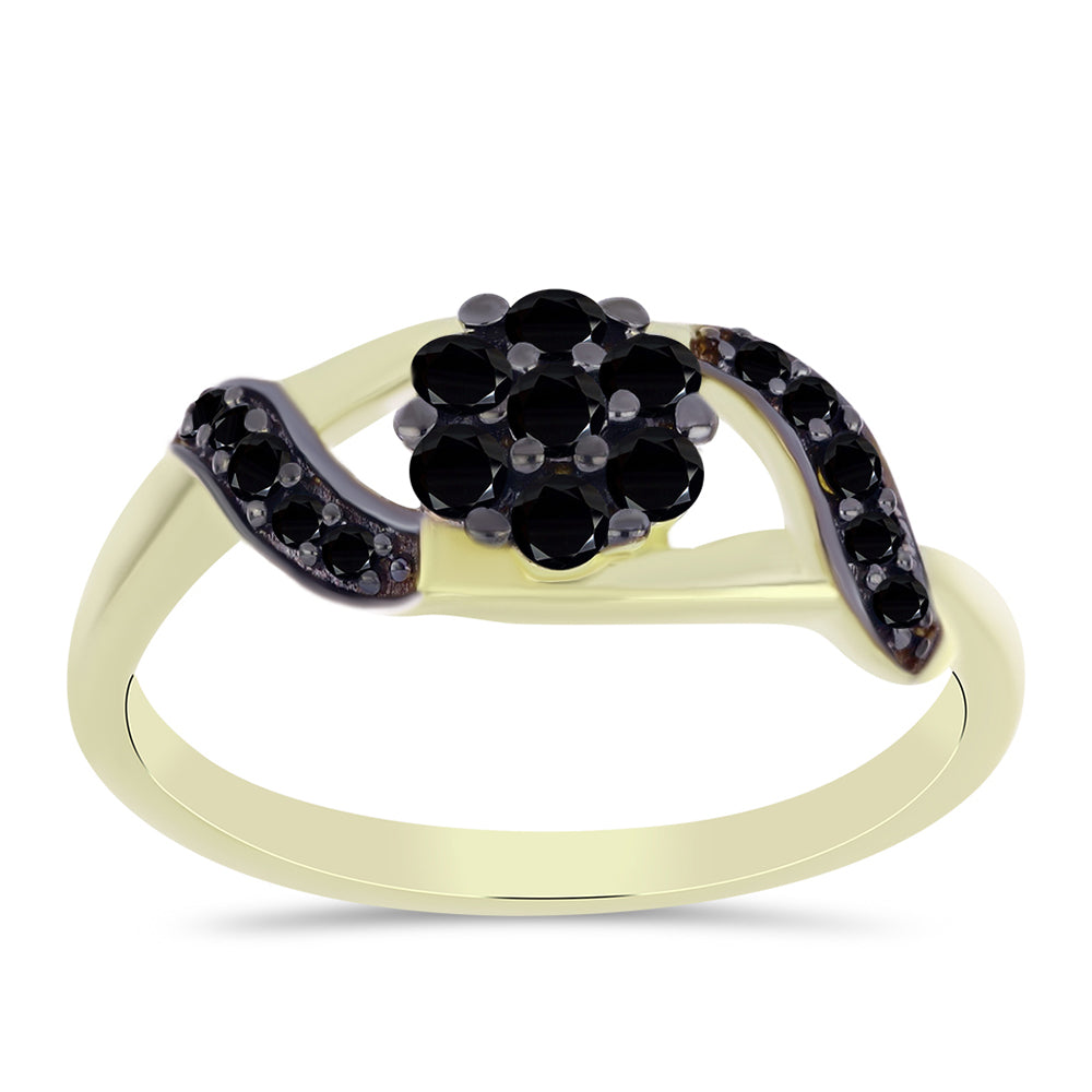 Pozlacené Stříbro 925/1000 - Prsten s Černým Suwarským Onyxem - Karátové číslo: 0.42. přibližná hmotnost: 2.1 gramů 3 